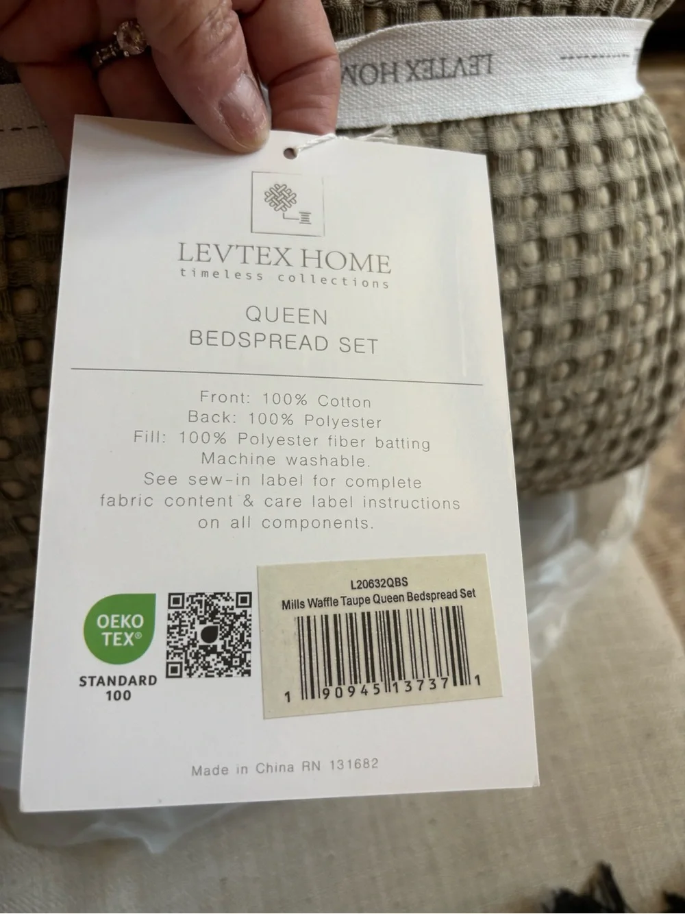 Levtex Home Mills Waffle Taupe Queen Bedspread Set 3 Pc 106x106